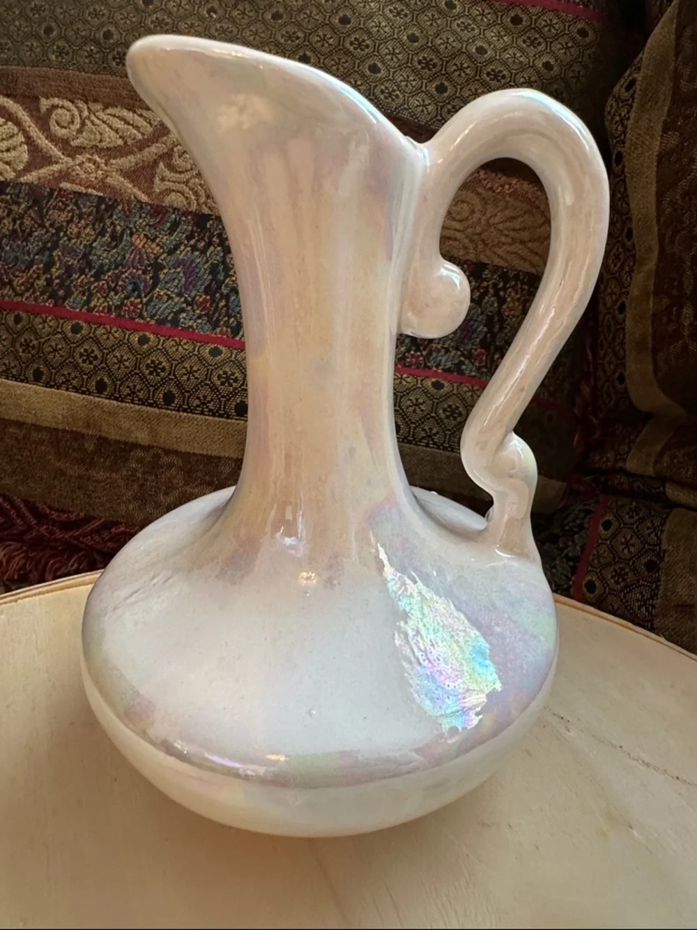 Iridescent White vintage Ceramic Pitcher/Bud Vase - Picture 6 of 8